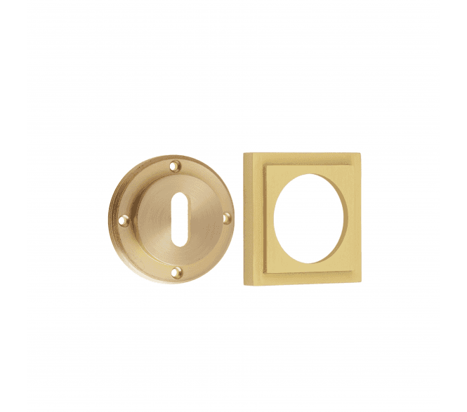 Burlington BUR60 Standard Keyhole Escutcheon on Square Stepped Rose - Satin Brass