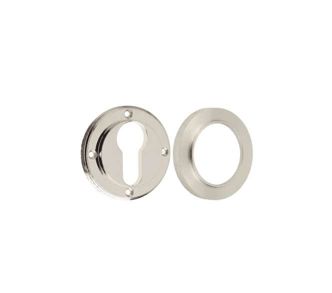 Burlington BUR61 Euro Profile Escutcheon on Knurled Rose - Polished Nickel