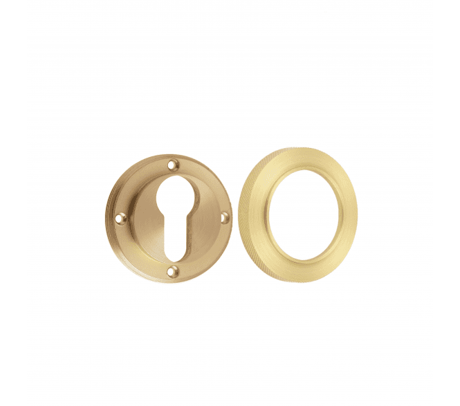 Burlington BUR61 Euro Profile Escutcheon on Knurled Rose - Satin Brass