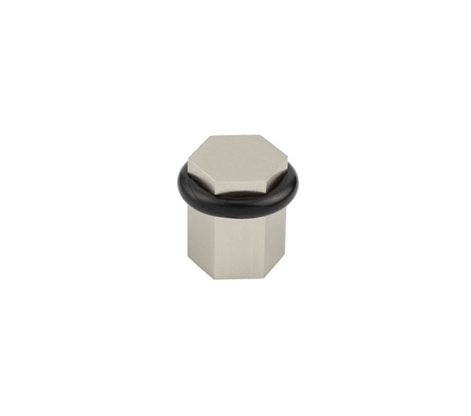 Burlington BUR965 Solid Brass Hexagonal Floor Mounted Door Stop - Satin Nickel