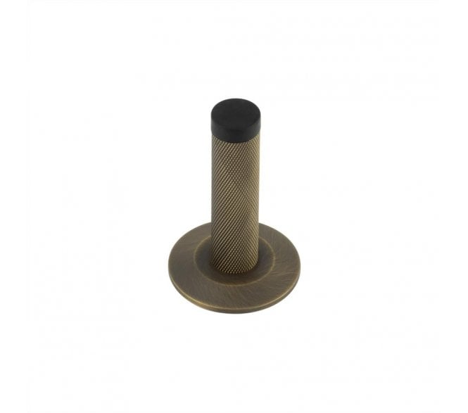 Burlington Knurled Wall Mounted Door Stop On Chamfered Rose - Antique Brass