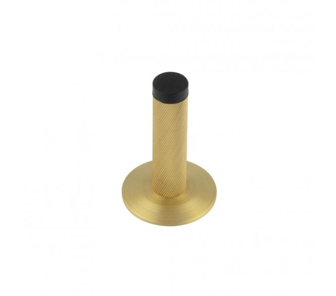 Burlington Knurled Wall Mounted Door Stop On Chamfered Rose - Satin Brass