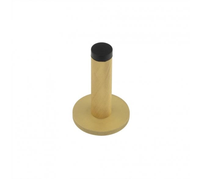 Burlington Knurled Wall Mounted Door Stop On Knurled Rose - Satin Brass