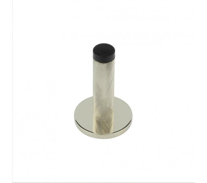 Burlington Knurled Wall Mounted Door Stop On Plain Rose - Polished Nickel