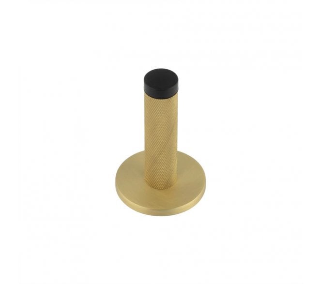 Burlington Knurled Wall Mounted Door Stop On Plain Rose - Satin Brass