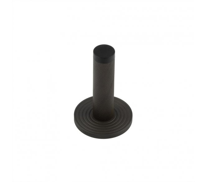 Burlington Knurled Wall Mounted Door Stop On Reeded Rose - Dark Bronze