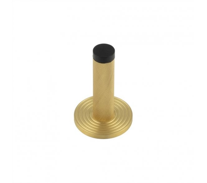 Burlington Knurled Wall Mounted Door Stop On Reeded Rose - Satin Brass