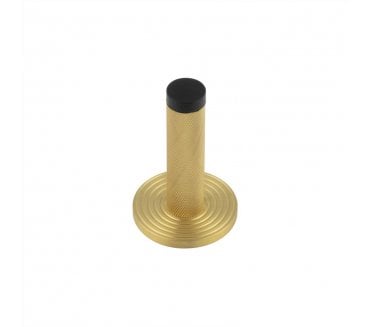 Burlington Knurled Wall Mounted Door Stop On Reeded Rose - Satin Brass