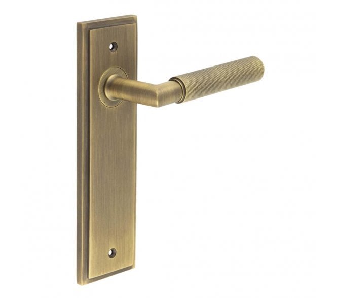 Burlington Piccadilly Knurled Door Handles On Backplate - Antique Brass