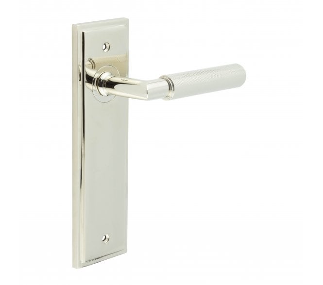Burlington Piccadilly Knurled Door Handles On Backplate - Polished Nickel