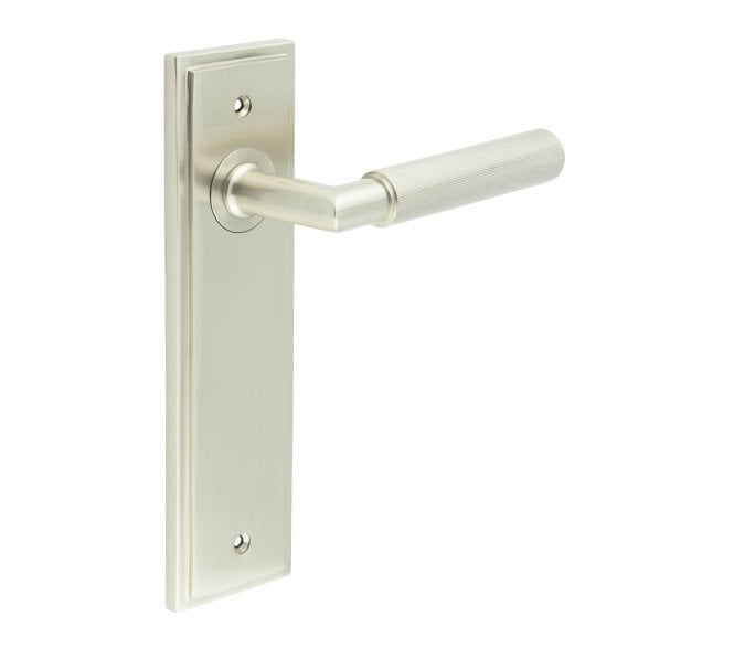 Burlington Piccadilly Knurled Door Handles On Backplate - Satin Nickel