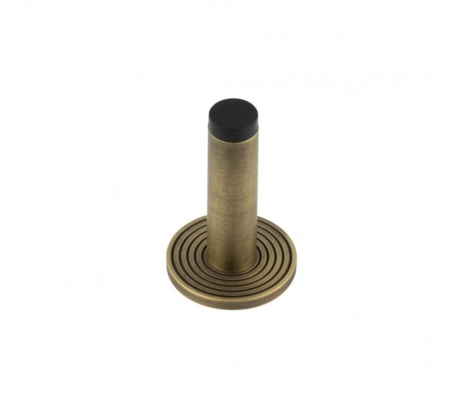 Burlington Plain Wall Mounted Door Stop On Reeded Rose - Antique Brass