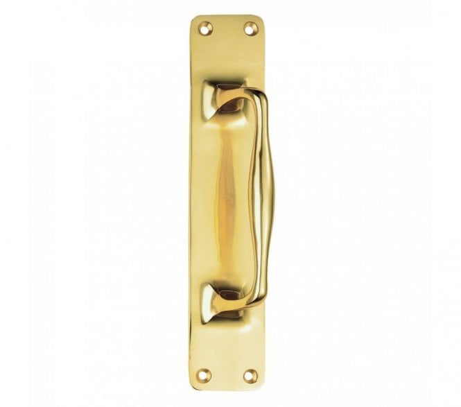 Carlisle Brass AA95 Pub-Style Pull Handle On Backplate - 305x61mm - Polished Brass