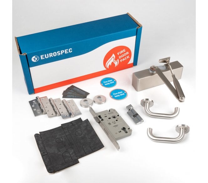 Carlisle Brass FDPC3 Commercial Fire Door Pack - Din Lock - Satin Stainless Steel