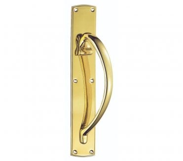 Carlisle Brass PF100 Large Entrance Pull Handle On 457x76mm Backplate - Right Hand - Polished Brass