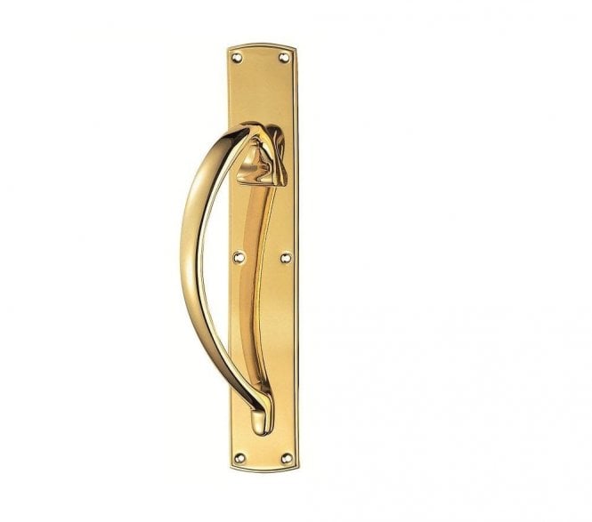 Carlisle Brass PF101 Large Entrance Pull Handle On 457x76mm Backplate - Left Hand - Polished Brass