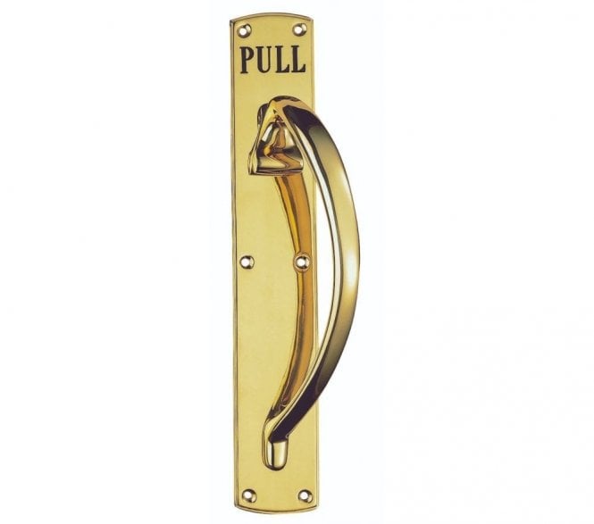 Carlisle Brass PF103 Large Entrance Pull Handle On 457x76mm Backplate Engraved - Polished Brass