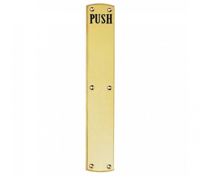 Carlisle Brass PF105E Large Finger Plate 457x76mm - Engraved PUSH - Polished Brass