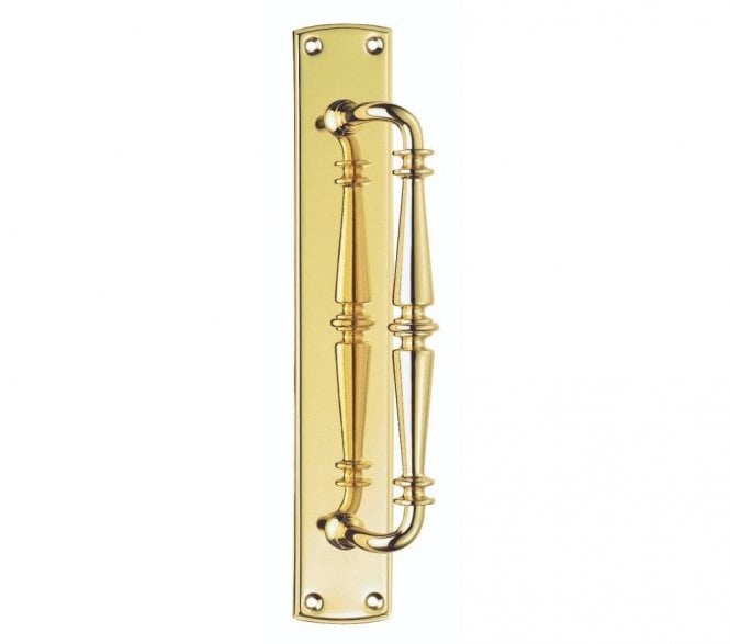 Carlisle Brass PF106 Ornate Cranked Pull Handle On Backplate - Polished Brass