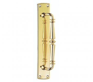 Carlisle Brass PF106 Ornate Cranked Pull Handle On Backplate - Polished Brass