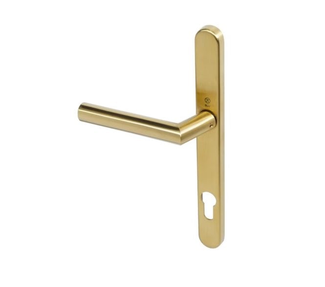 Coastal BLU AML096 (Grade 316) Kantel Angled Mitred Lever Multipoint Door Handles - 92mm C/C - PVD Satin Brass