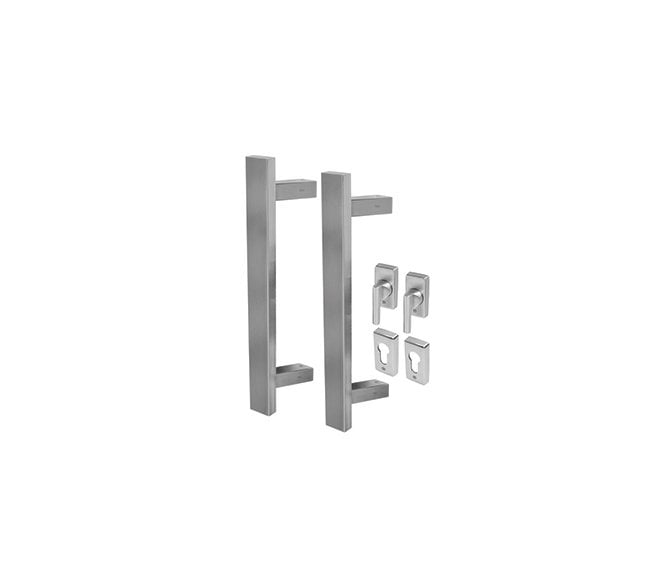 Coastal BLU Cranked Rectangular T-Bar Pull Handle Kit for Patio Doors - Back to Back 316 Stainless Steel - Satin Stainless Steel