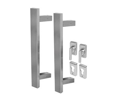 Coastal BLU Cranked Rectangular T-Bar Pull Handle Kit for Patio Doors - Back to Back 316 Stainless Steel - Satin Stainless Steel