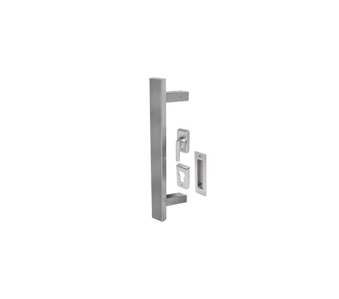 Coastal BLU Cranked Rectangular T-Bar Pull Handle Kit for Patio Doors W/ External Flush Pull 316 Stainless Steel - Satin Stainle