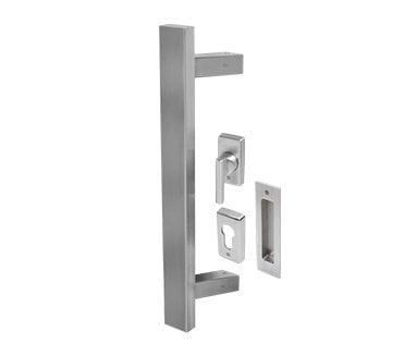 Coastal BLU Cranked Rectangular T-Bar Pull Handle Kit for Patio Doors W/ External Flush Pull 316 Stainless Steel - Satin Stainle