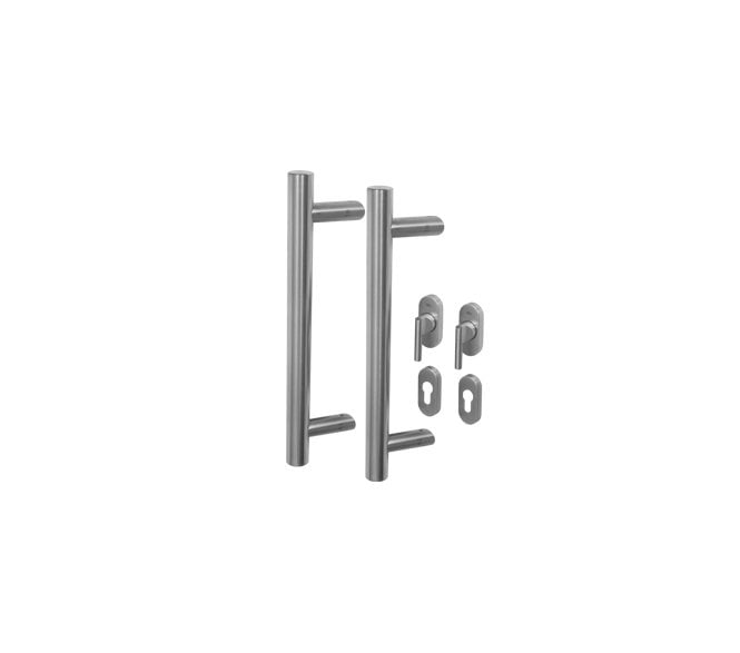 Coastal BLU Cranked Round T-Bar Pull Handle Kit for Patio Doors - Back to Back 316 Stainless Steel - Satin Stainless Steel