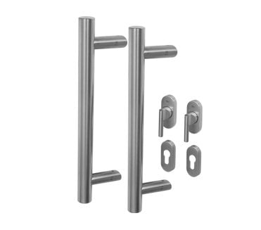 Coastal BLU Cranked Round T-Bar Pull Handle Kit for Patio Doors - Back to Back 316 Stainless Steel - Satin Stainless Steel