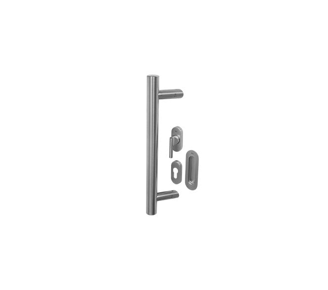 Coastal BLU Cranked Round T-Bar Pull Handle Kit for Patio Doors W/ External Flush Pull 316 Stainless Steel - Satin Stainless Ste
