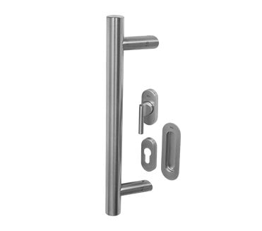 Coastal BLU Cranked Round T-Bar Pull Handle Kit for Patio Doors W/ External Flush Pull 316 Stainless Steel - Satin Stainless Ste