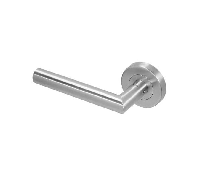 Coastal BLU Dual Action Mitred Lever Door Handle on Round Rose - 316 Stainless Steel  - Satin Stainless Steel