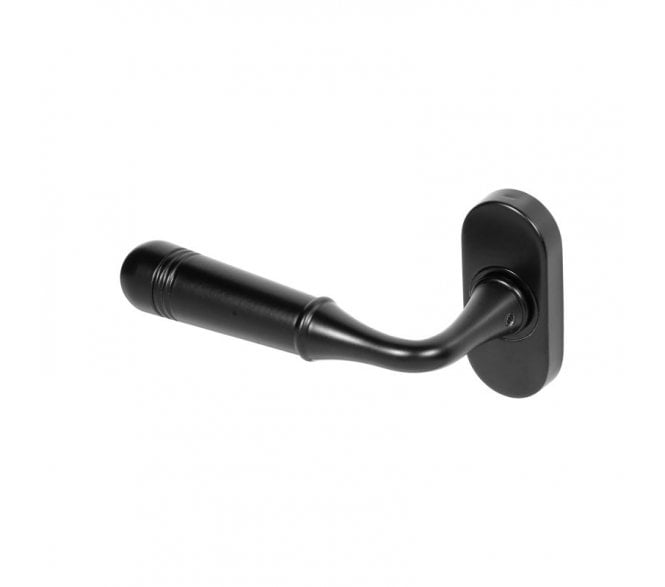 Coastal BLU (Grade 316) Opera Lever Handles On Oval Rose - Matt Black