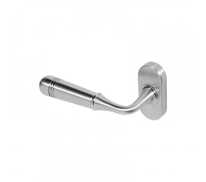 Coastal BLU (Grade 316) Opera Lever Handles On Oval Rose - Satin Stainless Steel