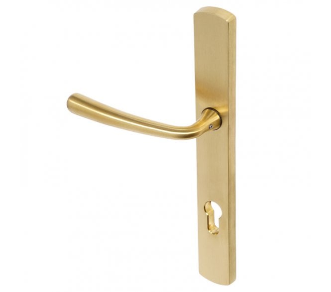 Coastal BLU (Grade 316) Pera Multipoint Door Handles - 92mm C/C - PVD Satin Brass