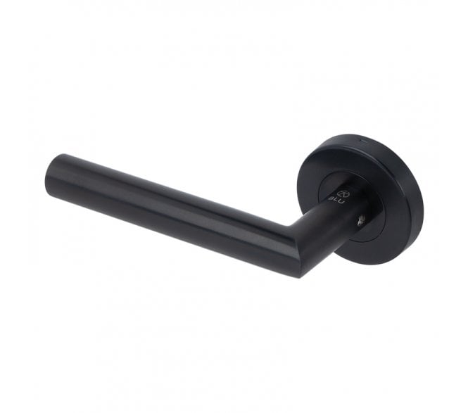Coastal BLU KM060C Dual Action Mitred Lever Door Handles On Round Rose 316 Stainless Steel - Matt Black