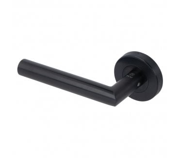 Coastal BLU KM060C Dual Action Mitred Lever Door Handles On Round Rose 316 Stainless Steel - Matt Black
