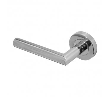 Coastal BLU KM060C Dual Action Mitred Lever Door Handles On Round Rose 316 Stainless Steel - Polished Stainless Steel