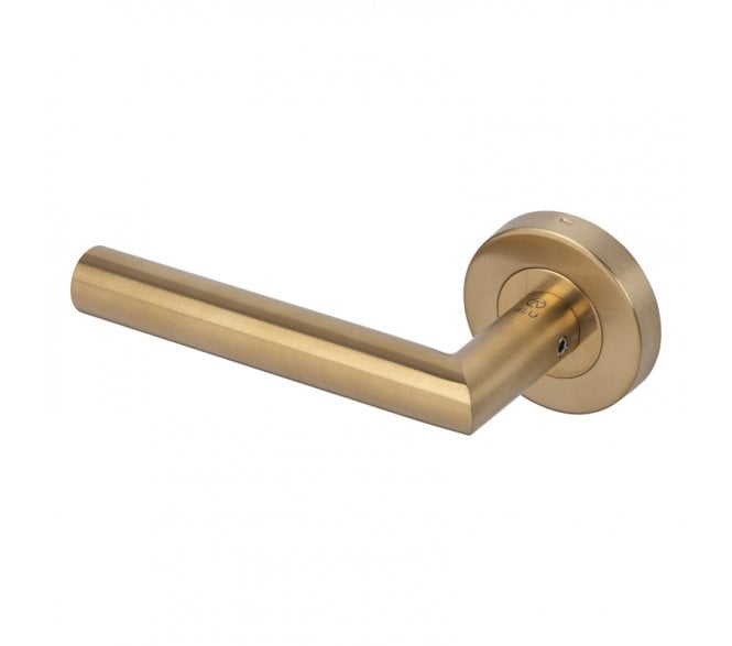 Coastal BLU KM060C Dual Action Mitred Lever Door Handles On Round Rose 316 Stainless Steel - PVD Satin Brass