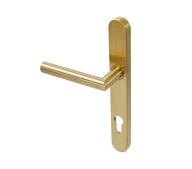 Coastal BLU Mitred Lever Multipoint Handle 92mm C/C - 316 Stainless Steel - PVD Satin Brass