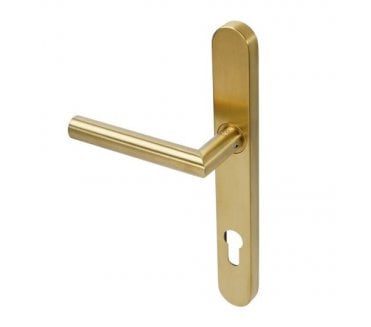 Coastal BLU Mitred Lever Multipoint Handle 92mm C/C - 316 Stainless Steel - PVD Satin Brass