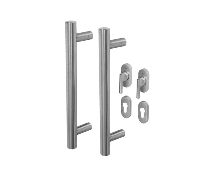 Coastal BLU Round T-Bar Pull Handle Kit for Patio Doors - Back to Back 316 Stainless Steel - Satin Stainless Steel