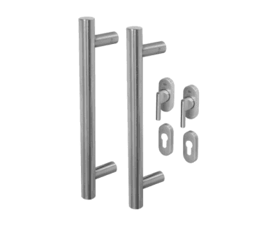 Coastal BLU Round T-Bar Pull Handle Kit for Patio Doors - Back to Back 316 Stainless Steel - Satin Stainless Steel