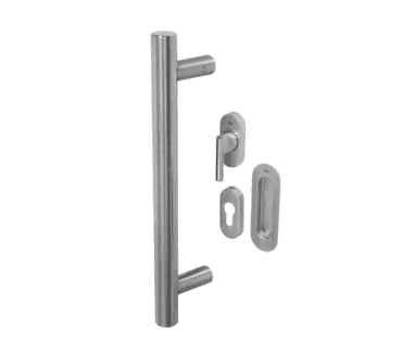 Coastal BLU Round T-Bar Pull Handle Kit for Patio Doors W/ External Flush Pull 316 Stainless Steel - Satin Stainless Steel