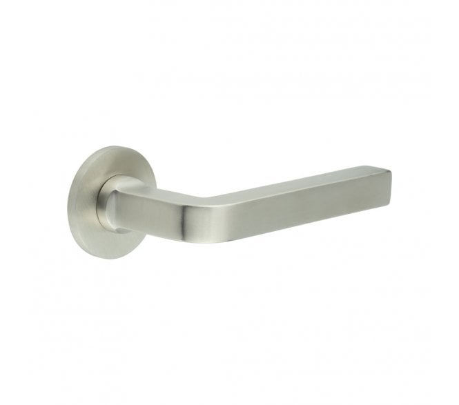CRES GRADE 316 CR-104 Sprung Door Handle On Round Rose - Satin Stainless Steel