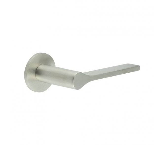 CRES GRADE 316 CR-105 Sprung Door Handle On Round Rose - Satin Stainless Steel
