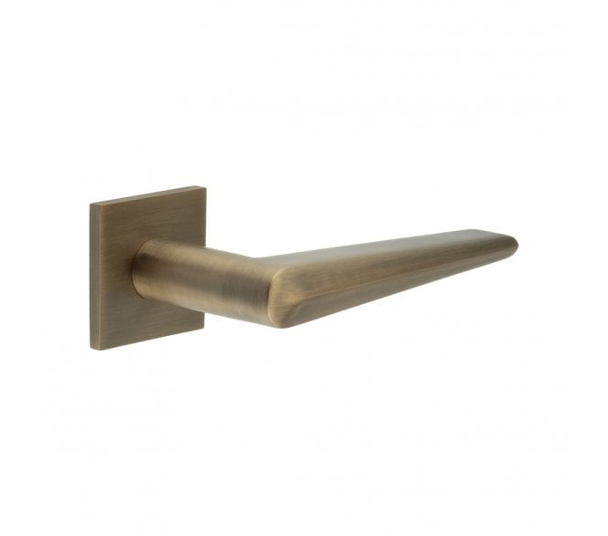 CRES GRADE 316 CR-107 Sprung Door Handle On Square Rose - Antique Brass PVD