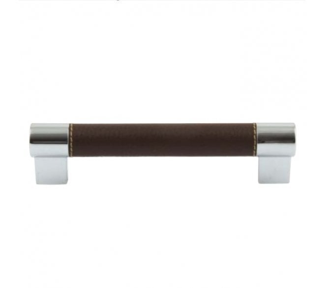 Domino Leather Effect Cabinet Bar Handle (128mm) - Dark Brown/Chrome